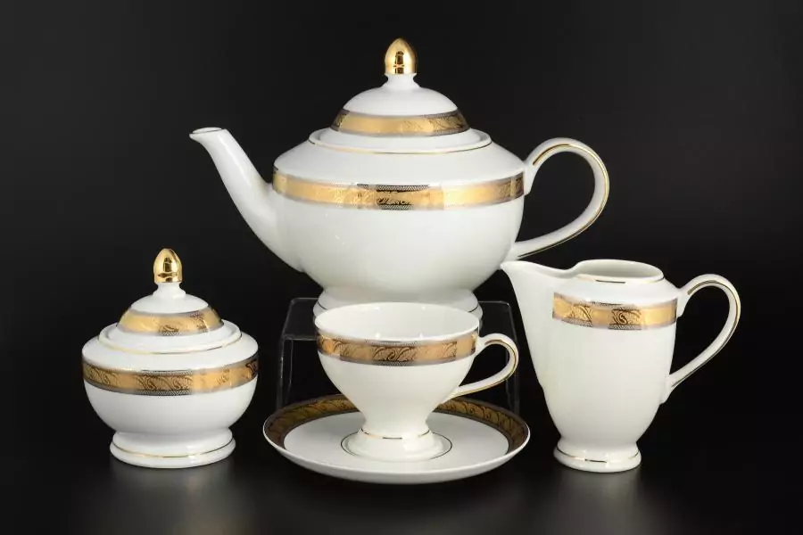 Чайный сервиз на 6 персон 17 предметов Кристина Платиновая золотая лента