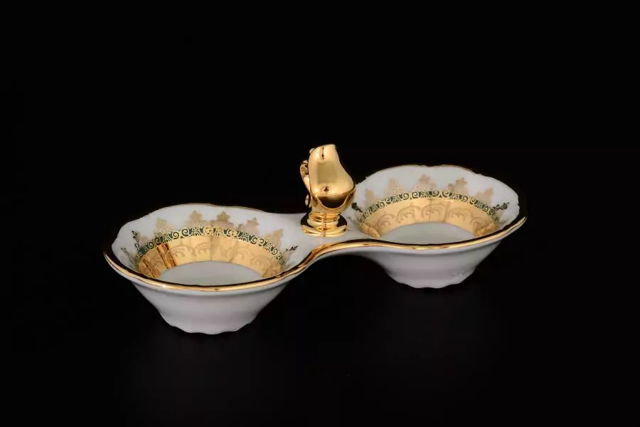 Прибор для специй двойной Thun Констанция Изумруд Золотой орнамент